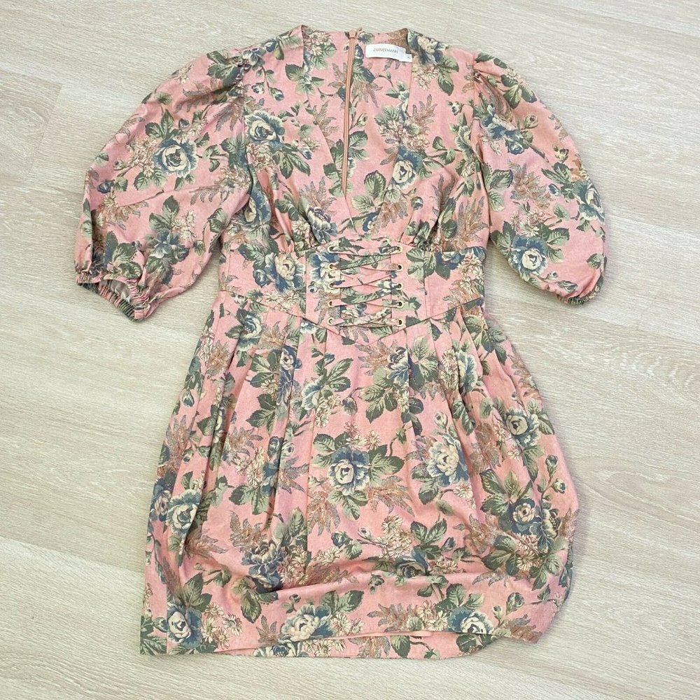 Zimmermann 100% Silk Tempest Lace Up Mini Dress Size 1 (AU 10 / USA 6) RRP $850 - Picture 6 of 12